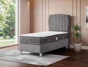 CONJUNTO BASE ANCONA 90X190 CM EN TERCIOPELO GRIS COMBINA DISEÑO EN CABECERO CON CANAPÉ INCLUIDO (SIN COLCHÓN)
