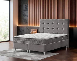 NEW BARI BASE SET 160X200CM IN GREY VELVET COMBINES DESIGN ON HAEDBOARD WITH CANAPE INCLUDES (WITHOUT MATRESS )