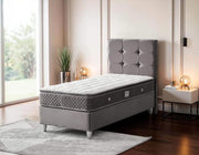 NUEVO CONJUNTO DE BASE BARI 90X190 CM EN TERCIOPELO GRIS COMBINA DISEÑO EN CABECERO CON CANAPÉ INCLUIDO (SIN COLCHÓN)