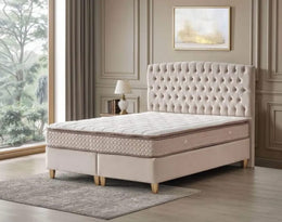 SIENA BASE SET 140X190 IN BEIGE VELVET WITH DESIGN ON HAEDBOARD  WITH CANAPE INCLUDES (WITHOUT MATRESS)