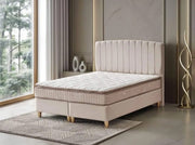 ANCONA BASE SET 140X190 CM IN BEIGE VELVET COMBINES DESIGN ON HEADBOARD WITH CANAPE INCLUDES (WITHOUT MATRESS )