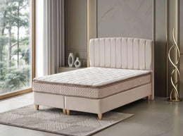 ANCONA BASE SET 140X190 CM IN BEIGE VELVET COMBINES DESIGN ON HEADBOARD WITH CANAPE INCLUDES (WITHOUT MATRESS )
