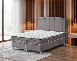 ANCONA BASE SET 140X190 CM IN GREY VELVET COMBINES DESIGN ON HEADBOARD WITH CANAPE INCLUDES (WITHOUT MATRESS )