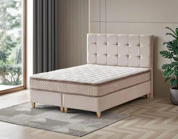 NEW BARI BASE SET 140X190 CM IN BEIGE VELVET COMBINES DESIGN ON HAEDBOARD WITH CANAPE INCLUDES (WITHOUT MATRESS )