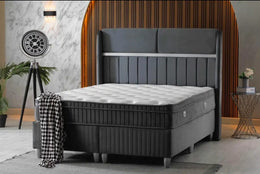 ESTELLE BASE SET 140X190CM IN GREY VELVET WITH SILVER ELEGANT DESIGN ON HEADBOARD WITH CANAPE INCLUDES (WITHOUT MATRESS)