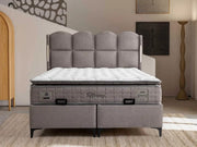 TIFFANY BASE SET 160X200CM IN GREY FABRIC AND ELEGANT DESIGN ON HAEDBOARD WITH CANAPE INCLUDES (WITHOUT MATRESS)