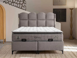 TIFFANY BASE SET 140X190CM IN GREY FABRIC AND ELEGANT DESIGN ON HAEDBOARD WITH CANAPE INCLUDES (WITHOUT MATRESS)
