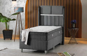 ESTELLE BASE SET 90X190CM IN GREY VELVET WITH SILVER ELEGANT DESIGN ON HEADBOARD WITH CANAPE INCLUDES (WITHOUT MATRESS)