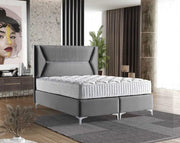 THE LYON BASE SET 160X200 CM IN GREY/SILVER VELVET COMBINES HEADBOARD DESIGN WITH CANAPE INCLUDES (WITHOUT MATRESS)