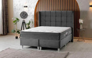THE ALBA BASE SET 160X200CM IN GREY VELVET COMBINES SMALL SQUARES ON HEADBOARD DESIGN WITH CANAPE INCLUDES (WITHOUT MATRESS)