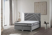 LA BASE RESITAL SET 160X200CM EN TERCIOPELO GRIS/PLATA COMBINA LÍNEAS ELEGANTES EN EL CABECERO CON CANAPÉ INCLUIDO (SIN COLCHÓN)