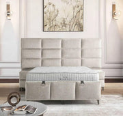 LA BASE TAPZADA DIAMOND DE 160X200 CM EN BEIGE COMBINA UN DISEÑO DE CUADROS Y UNA COMODIDAD SUPERIOR. SU ELEGANTE CABECERO TAPIZADO Y SU AMPLIA ZONA DE DESCANSO PROPORCIONAN TANTO ESTILO COMO SOPORTE.
