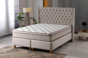 THE ALICANTE BASE SET 140X190 CM OFFERS A SPACIOUS AND COMFORTABLE SLEEPING AREA WITH A MODRESN TUFTED HEADBOARD DESGIN.IN BEIGE COLOR VELVET WITH CANAPE WITHOUT MATRESS