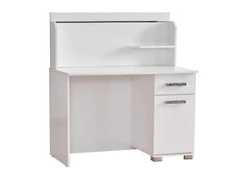 MODREN WHITE DESK WITH A COMPACT DESIGN, FEATURING A DRAWER AND CABINET FOR STOARGE . IDEAL FOR A STYLISH AND FUNCTIONAL WORKSPACE WITH 110X60X140CM