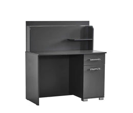 MODREN GREY DESK WITH A COMPACT DESIGN, FEATURING A DRAWER AND CABINET FOR STOARGE . IDEAL FOR A STYLISH AND FUNCTIONAL WORKSPACE WITH 110X60X140CM