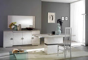 MISTRAL LIVING ROOM SET IN WHITE AND OFF BEIGE MIXED WITH SILVER INCLUDES 7 PIECES (SIDEBOARD- 190X45X84CM , DISPLAY CABINET 2 DOORS - 104X41X185CM  , DISPLAY CABINET 1 DOOR - 60X41X185CM ,DINNING TABLE - 160X90X77 CM ,TV CABINET- 152X45X55CM)