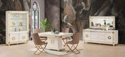 GUGI BEIGE AND GOLD LIVING ROOM SET 7 PEICES ( SIDEBOARD-195X47X78CM , MIRROR- 160X2X65CM , DISPLAY CABINET 2-1 DOOR 115X47X176 CM / 57X47X176CM ,DINNING TABLE-160X90X80CM , TV CABINET-160X47X62 CM , COFFEE TABLE 120X65X50CM )