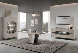 FELIX BEIGE AND BLACK LIVING ROOM SET 7 PEICES (SIDEBOARD - 190X47X88CM , MIRROR-160X2.5X78CM , DISPLAY CABINET 1-2 - 55X42X180CM , 110X42X180CM , DINNING TABLE-160/200X90X77CM , TV CABINET-160X47X60CM , COFFE TABLE- 120X65X46CM)