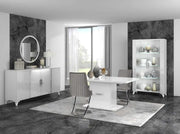 ELITE WHITE WITH SILVER LIVING ROOM SET 6 PIECES ( SIDEBOARD - 150X48X88 CM , DISPLAY CABINET 1-2 -100X46X180 , 55X46X180CM DINNING TABLE - 160/200X90X77CM , TV CABINET- 150X48X55CM , COFFE TABLE -120X65X46CM)