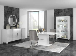 ELITE WHITE WITH SILVER LIVING ROOM SET 6 PIECES ( SIDEBOARD - 150X48X88 CM , DISPLAY CABINET 1-2 -100X46X180 , 55X46X180CM DINNING TABLE - 160/200X90X77CM , TV CABINET- 150X48X55CM , COFFE TABLE -120X65X46CM)