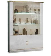 MINA LIVING ROOM SET IN BEIGE AND GOLD INCLUDES 6 PIECES ( SIDEBOARD-183X47X86 DISPLAY CABINET DOOR 2-1 - 119X47X184CM / 60X47X184 CM , DINNING TABLE 160/200X90X78CM , TV CABINET 150X47X65CM , COFFEE TABLE - 110X60X45CM)