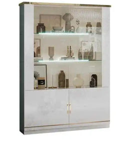 MINA LIVING ROOM SET IN BEIGE AND GOLD INCLUDES 6 PIECES ( SIDEBOARD-183X47X86 DISPLAY CABINET DOOR 2-1 - 119X47X184CM / 60X47X184 CM , DINNING TABLE 160/200X90X78CM , TV CABINET 150X47X65CM , COFFEE TABLE - 110X60X45CM)