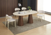 CORNE DINNING TABLE  FEATURES A CORNER LEG DESIGN WITH A WALNUT-EFFECT MDF BASE AND A TRAVERTINE-LOOK TABLETOP 180X90X75 CM