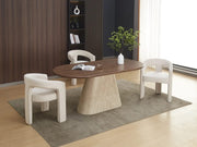 LA MESA DE COMEDOR OURLET CUENTA CON UNA BASE DE MDF CON EFECTO TRAVERTINO Y UN TABLERO CON ASPECTO DE NOGAL QUE COMBINA UN CONTRASTE MODERNO Y UNA ELEGANCIA NATURAL. 180X90X75CM