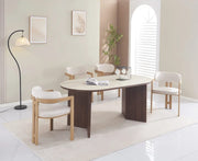 LA MESA DE COMEDOR PAGE CUENTA CON UNA BASE DE MDF CON EFECTO NOGAL Y UNA CUBIERTA DE CERÁMICA TRAVERTINO, DURABILIDAD. MEDIDAS 180X90X75