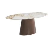 MESA DE COMEDOR OVO CON BASE METÁLICA Y TAPA CERÁMICA EFECTO NOGAL MARRÓN, COMBINANDO ESTILO MODERNO Y DURABILIDAD. MEDIDAS: 180X90X75 CM