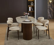 KEYSHA DINING TABLE FEATURES A WALNUT EFFECT BASE WITH A GRAY SHAKEPEARE CERAMIC TOP COMBINING MODREN ELEGANCE AND DURABILITY. MEASURING 160X90CM