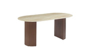 MESA DE COMEDOR ANNA CON BASE METÁLICA EFECTO NOGAL Y CUBIERTA DE CERÁMICA TRAVERTINO BRILLANTE QUE COMBINA ESTILO MODERNO Y DURABILIDAD. MEDIDAS: 180X90X75CM