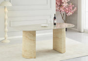 MESA DE COMEDOR ANNA CON BASE METÁLICA EFECTO TRAVERTINO Y TAPA CERÁMICA DE TRAVERTINO BRILLANTE. MEDIDAS: 180X90X75CM