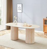 KEYSHA DINING TABLE FEATURES A TRAVERTINE EFFECT BASE WITH A GLOSSY TRAVERTINE CERAMIC TOP CREATING A REFINED AND MODREN STONE LOOK. MEASURING 160X90X75CM