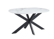 MESA DE COMEDOR MANON CON BASE DE METAL NEGRO Y CUBIERTA DE CERÁMICA EFECTO MÁRMOL BLANCO QUE COMBINA ESTILO MODERNO Y DURABILIDAD. MEDIDAS: 150X90X75CM