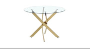 LA MESA DE COMEDOR JESSICA CUENTA CON UNA TAPA TRANSPARENTE CON DETALLES EN DORADO QUE COMBINAN LUJO Y ELEGANCIA MODERNA. MEDIDAS 100X75CM.