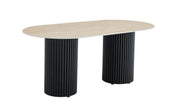 KEYSHA DINING TABLE FEATURES A BLACK METAL BASE WITH A TRAVETINE CERAMIC TOP COMBINING MODREN STYLE AND DURABILITY 180X90X75CM