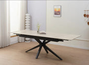 NYSA EXTENDABLE DINING TABLE FEATURES A BLACK METAL BASE WITH A MATTE TRAVERTINE CERAMIC TOP , 129/189X89X76CM