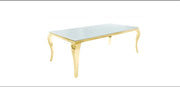BAROQUE DINING TABLE FEATURES A GOLD BASE WITH A WHITE RESIN TOP COMBINING CLASSIC  150X90X75CM
