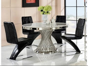 LA MESA DE COMEDOR DE LUJO CUENTA CON UNA BASE PLATEADA Y UN TABLERO CON EFECTO MÁRMOL BLANCO QUE COMBINAN LA ELEGANCIA MODERNA Y EL ESTILO REFINADO 130X75CM