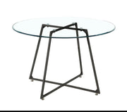 MESA DE COMEDOR REDONDA HELOISE CON PATA NEGRA ROSA Y TAPA DE CRISTAL TRANSPARENTE, COMBINANDO ELEGANCIA MODERNA 120X75CM