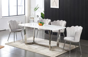 GOSSIP DINING TABLE FEATURES A SILVER BASE WITH A WHITE MARBLE EFFECT TOP COMBINING MOPDREN ELEGNACE 180X90X75CM
