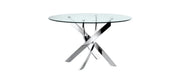 JESSICA DINING TABLE FEATURES A SILVER BASE WITH A TRANSPARENT GLASS TOP COMBINING SLEEK MODREN DESIGN 120X75CM