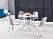 JESSICA DINING TABLE FEATURES A WHITE MARBLE EFFECT GLASS TOP COMBINING ELEGNACE 100X75CM