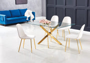 MESA DE COMEDOR RECTANGULAR JESSICA CON BASE DORADA Y TABLERO DE CRISTAL TRANSPARENTE 150X90X75CM