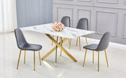 MESA DE COMEDOR RECTANGULAR JESSICA CON BASE DORADA Y TAPA CON EFECTO MÁRMOL QUE COMBINA ELEGANCIA 150X90CM