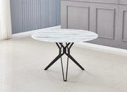 LA MESA DE COMEDOR ELECTRA CUENTA CON UNA TAPA EFECTO MÁRMOL BLANCO Y PATAS DE METAL NEGRO QUE COMBINAN ELEGANCIA MODERNA Y DURABILIDAD. 120X75CM