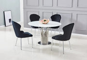 MESA DE COMEDOR FLUTE CON CUBIERTA DE MÁRMOL BLANCO Y PATAS PLATEADAS QUE COMBINA ELEGANCIA MODERNA Y DISEÑO DE LUJO 120X75CM