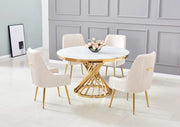 MESA DE COMEDOR NAUTILUS CON CUBIERTA DE MÁRMOL BLANCO Y BASE DORADA CON ELEGANCIA MODERNA Y DISEÑO LUJOSO 130X75CM