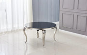 BAROQUE ROUND DINING TABLE WITH A BLACKAND SILVER BASE COMBINING CLASSIC DESIGN WITH A MODREN TOUCH 130X75CM